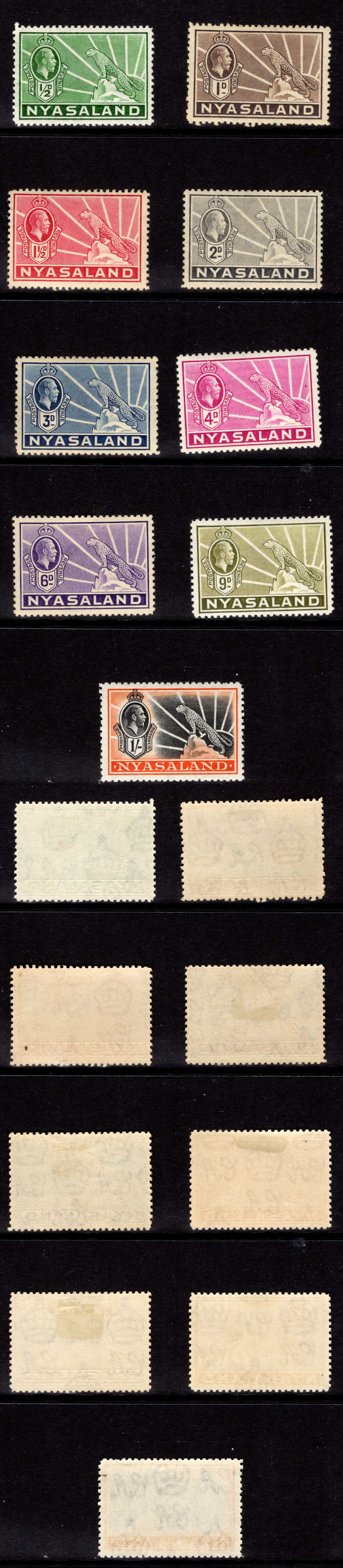Nyasaland SG114/22 1934 set of 9 M/M (toned) Cat 50 pounds