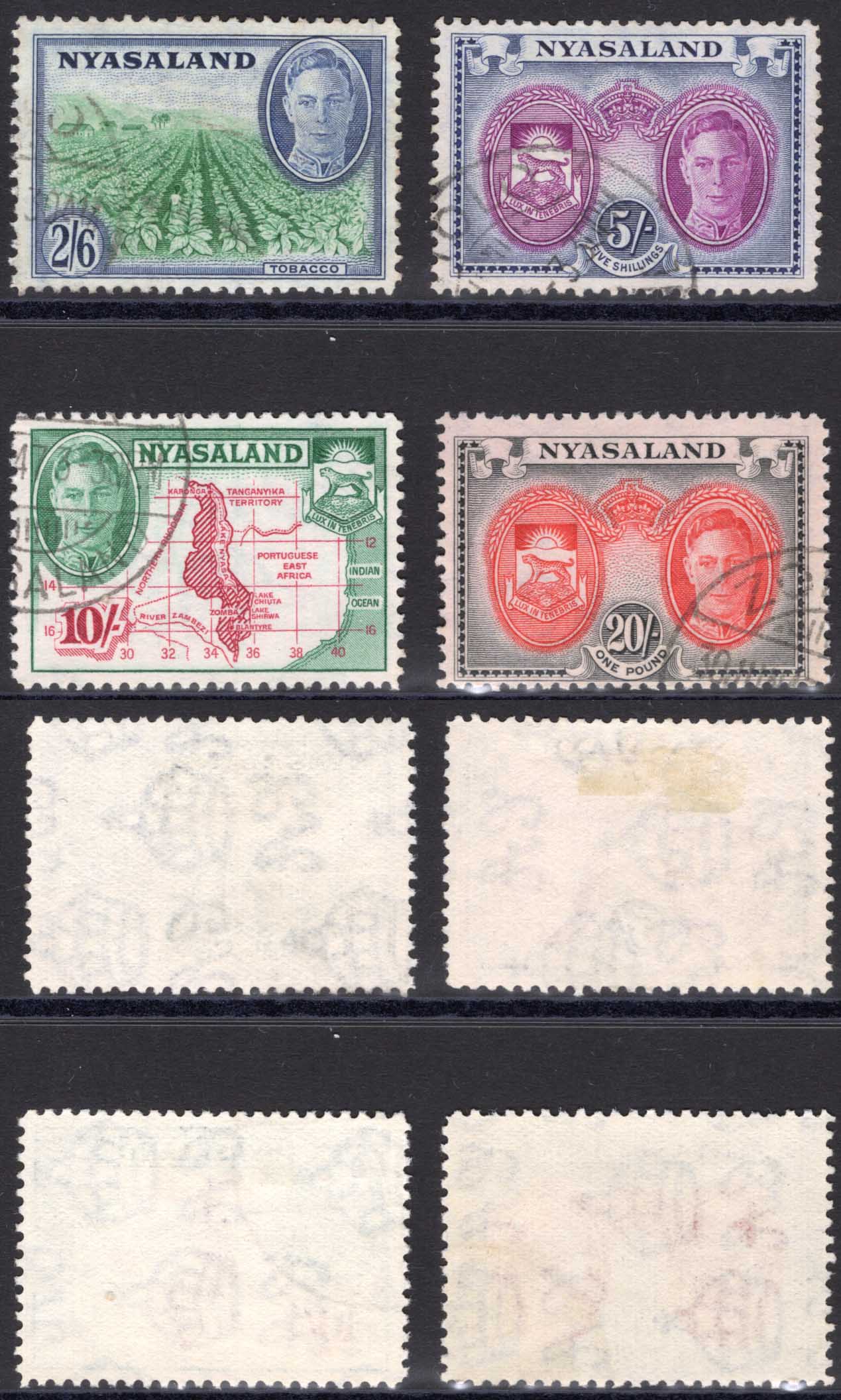 Nyasaland SG154/7 1945 High Values used Cat 98.50 pounds