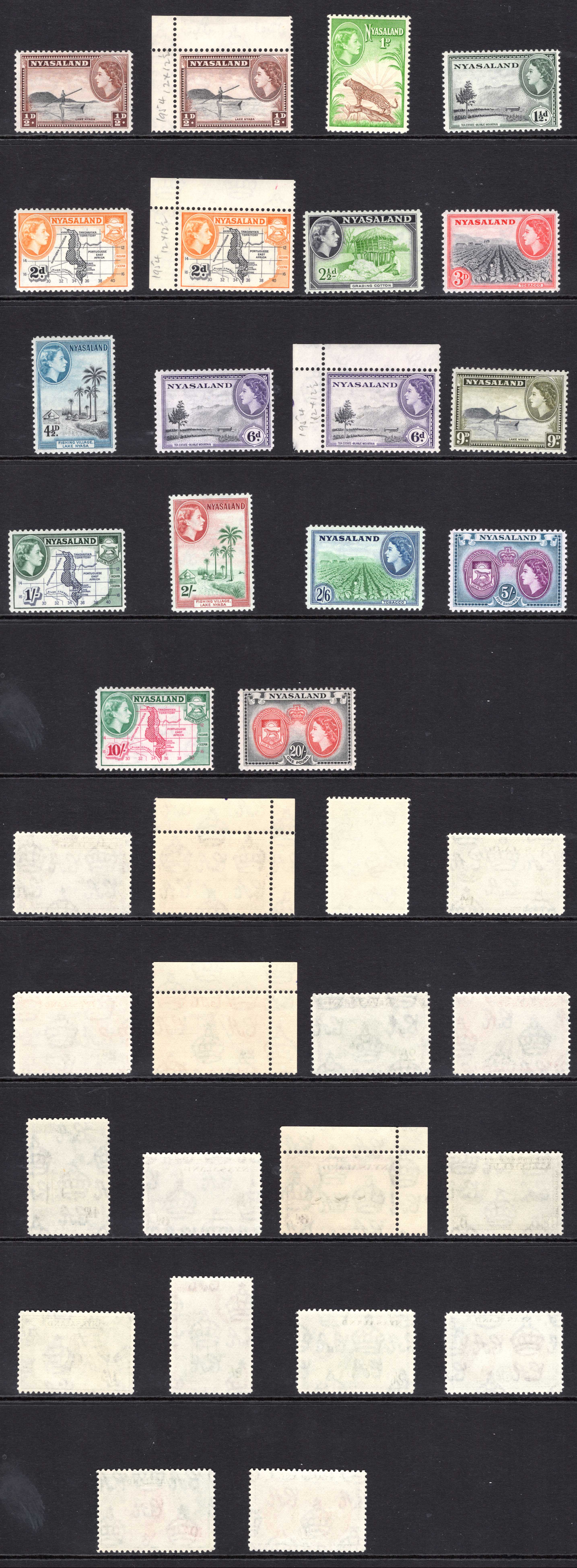 Nyasaland SG173/87 1953 Set of 15 plus extra Perfs U/M Cat 80++ pounds