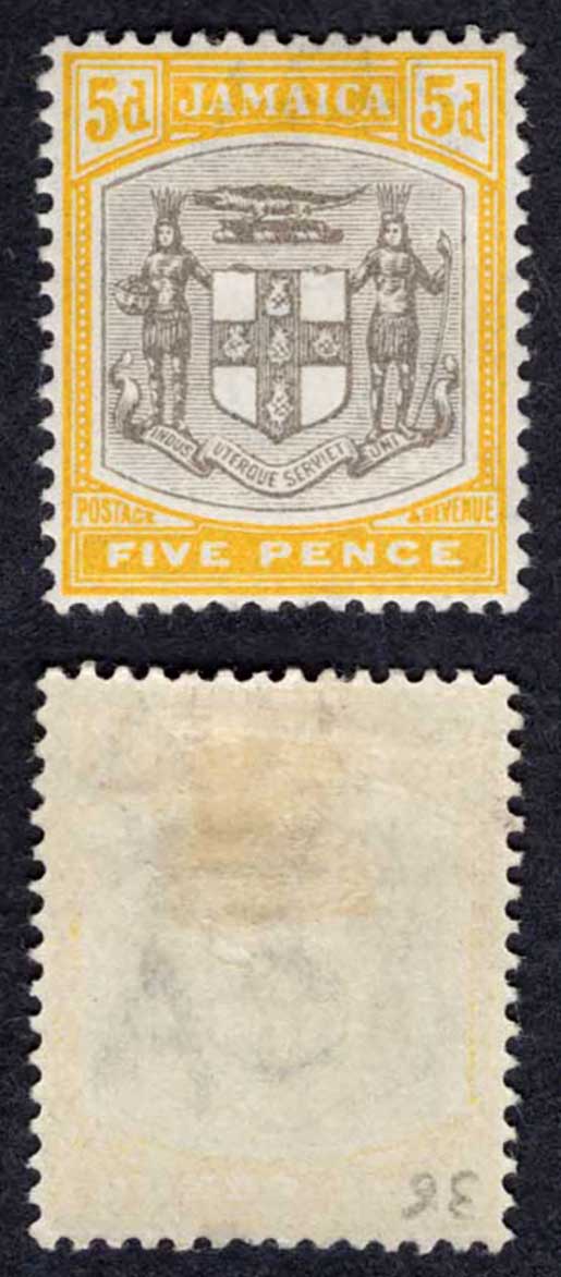 Jamaica SG36 5d Wmk CA (top value) Fresh M/M Cat 24 pounds