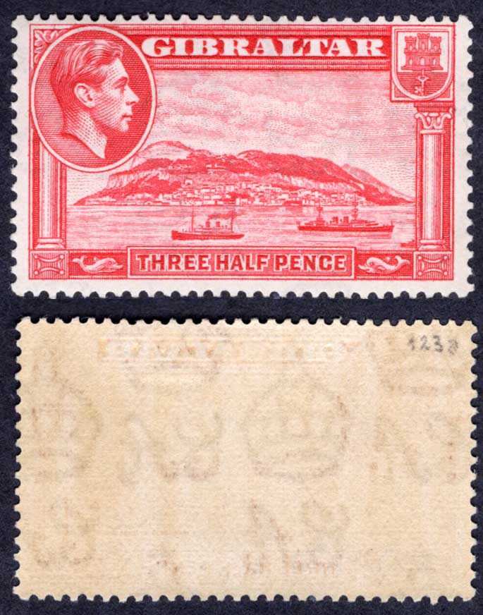 Gibraltar SG123a 1 1/2d Carmine Perf 13.5 Fine M/M Cat 300 pounds