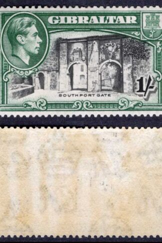 Gibraltar SG127 1/- Perf 14 M/M Cat 45 pounds