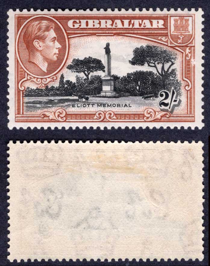 Gibraltar SG128a 2/- Perf 13.5 M/M Cat 130 pounds