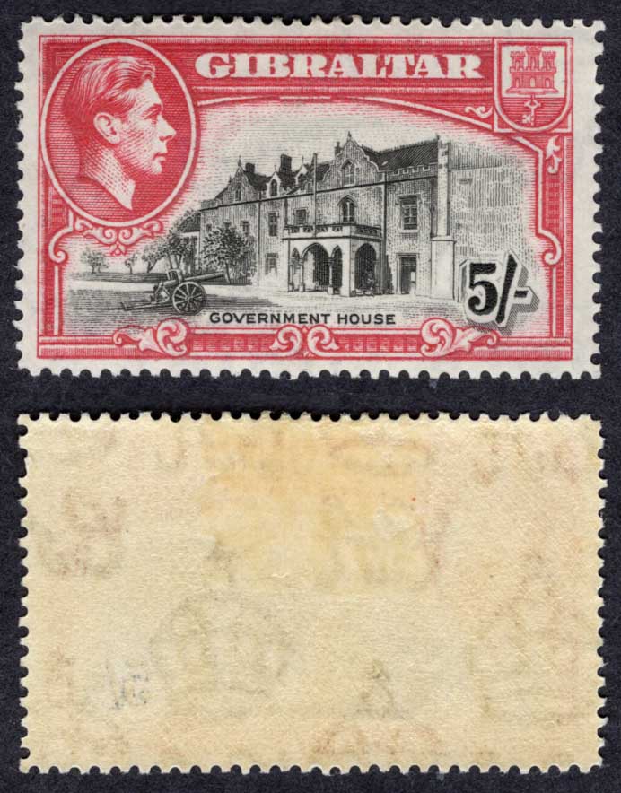 Gibraltar SG129 5/- Perf 14 M/M Cat 110 pounds