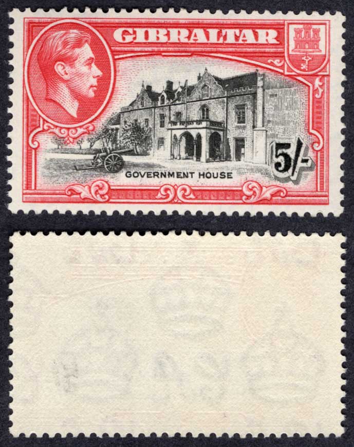 Gibraltar SG129a 5/- Perf 13.5 U/M Cat 50 pounds