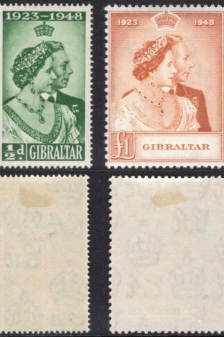 Gibraltar SG134/5 1948 Siver Wedding M/M Cat 61.50 pounds