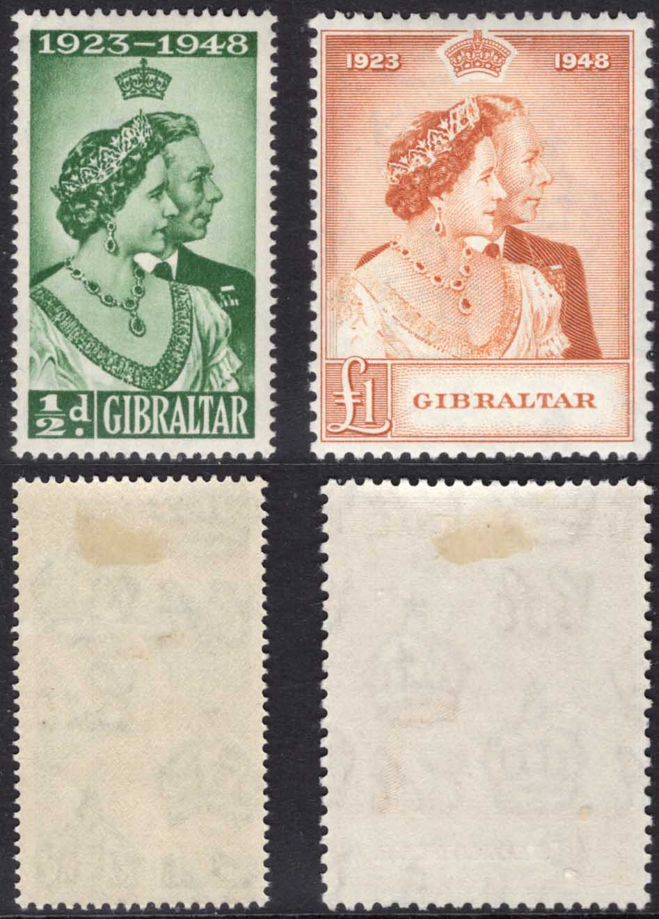 Gibraltar SG134/5 1948 Siver Wedding M/M Cat 61.50 pounds