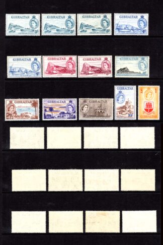 Gibraltar SG145/58 1953 Set of 14 plus extras M/M Cat 190 pounds