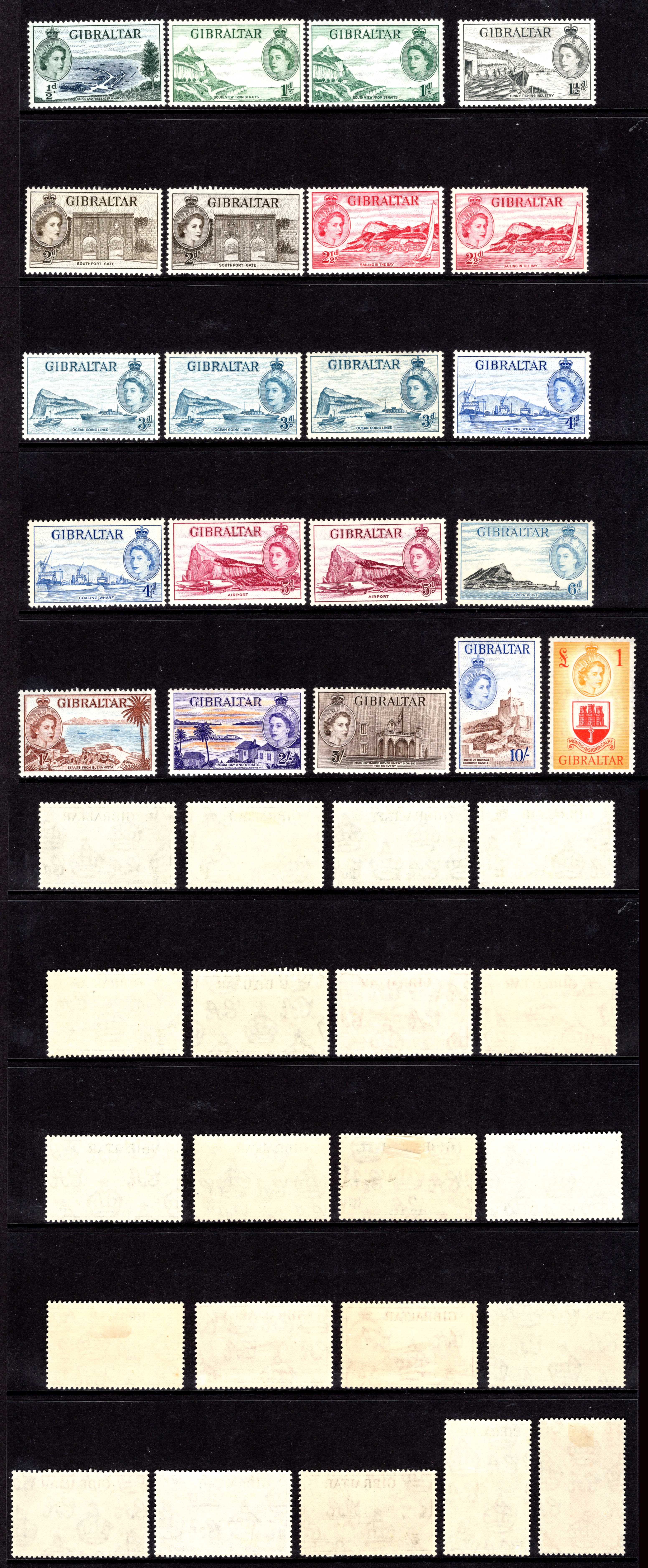 Gibraltar SG145/58 1953 Set of 14 plus extras M/M Cat 190 pounds