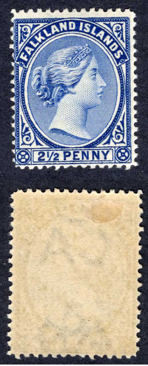 Falkland Is SG30c 2 1/2d Deep Ultramarine Fresh Colour Fine M/M Cat 50 pounds