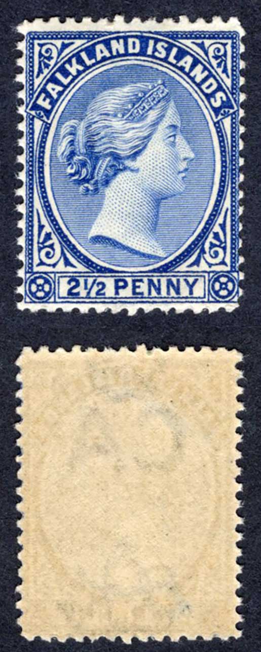 Falkland Is SG30c 2 1/2d Deep Ultramarine Fresh Colour Fine U/M Cat 50 pounds