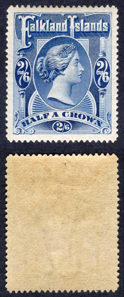 Falkland Is SG41 2/6 Deep Blue U/M Cat 275++ pounds