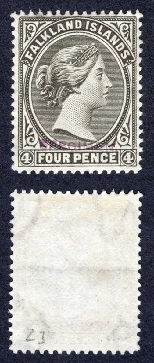 Falkland Is 4d Handstamped SPECIMEN in Violet No Gum