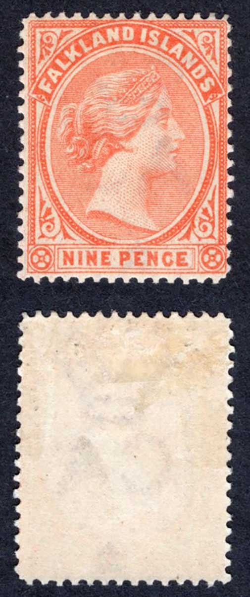 Falkland Is SG35 9d Pale reddish Orange M/M Cat 65 pounds