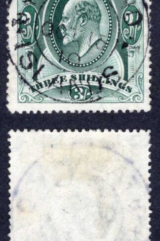 Falkland Is SG49a 3/- Deep Green used with full 1910 CDS Cat 160 pounds