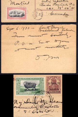 Falkland Is SG127/8 1/2d and 1d on Allenstein Plebiscitecard from South Georgia
