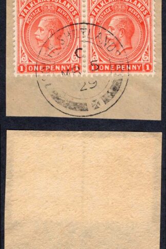 Falkland Is SGZ142 1d pair with South Shetlands CDS on Piece Cat 110 pounds