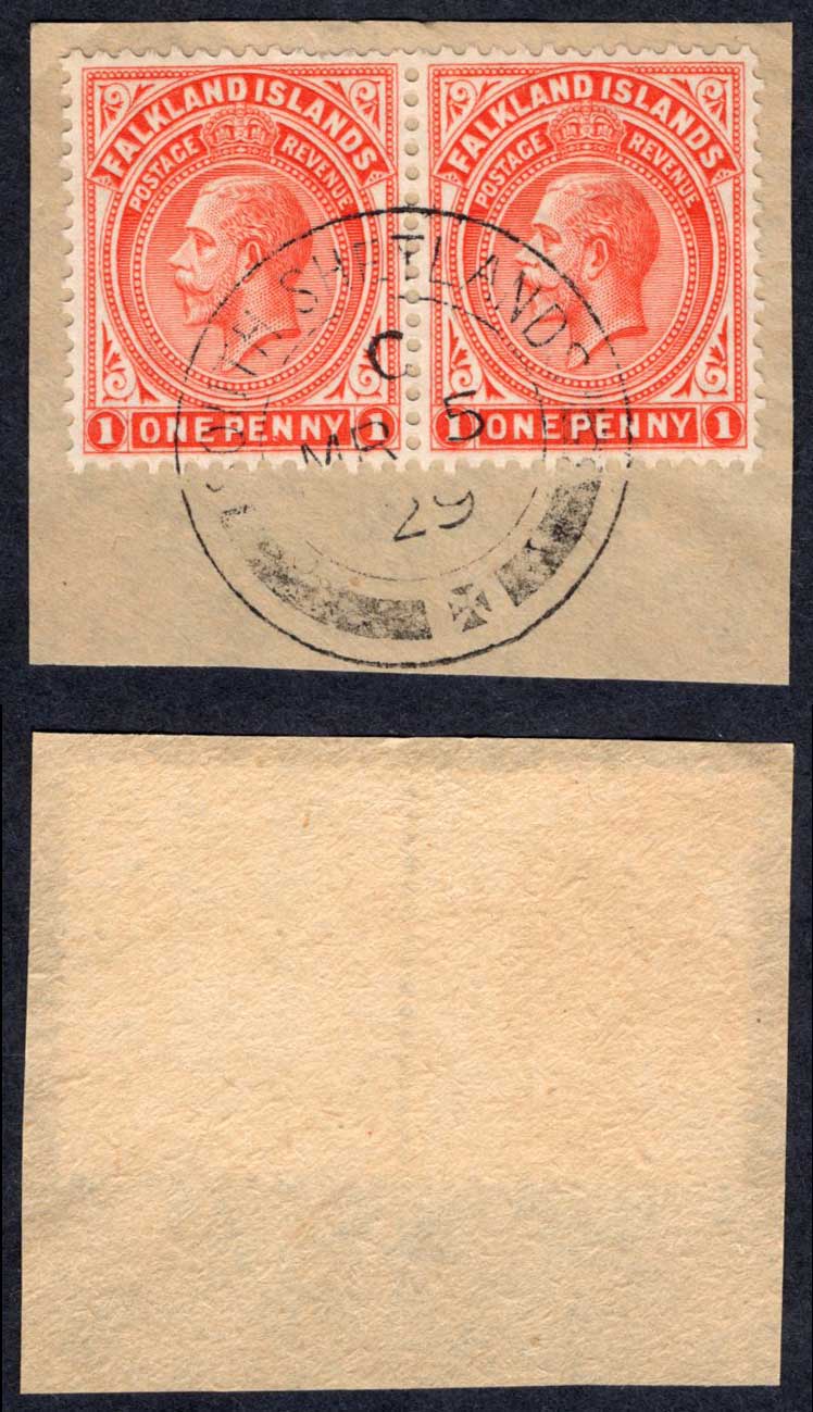 Falkland Is SGZ142 1d pair with South Shetlands CDS on Piece Cat 110 pounds