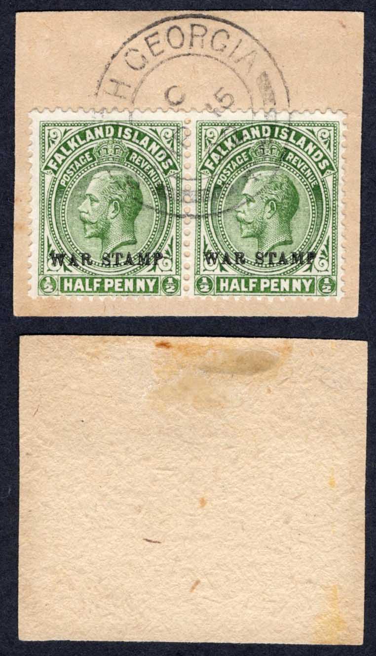 Falkland Is SGZ32 1/2d War Stamp Pair South Georgia CDS Cat 70 pounds