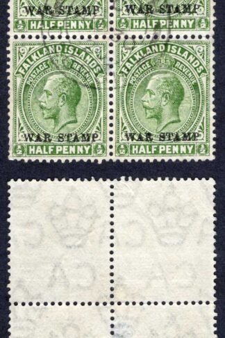 Falkland Is SGZ32 1/2d War Stamp Block South Georgia CDS Cat 140 pounds (THIN)