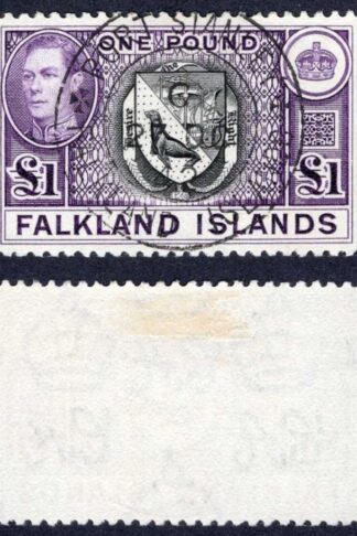 Falkland Is SG163 KGVI One Pound Black and Violet (Top Value) CDS Cat 75 pounds