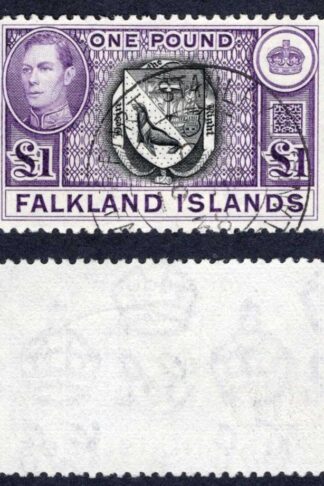 Falkland Is SG163 KGVI One Pound Black and Violet (Top Value) CDS Cat 75 pounds