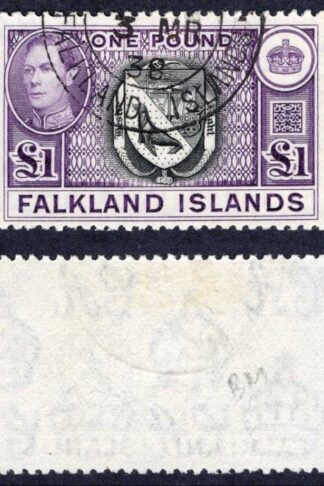 Falkland Is SG163 KGVI One Pound Black and Violet (Top Value) CDS Cat 75 pounds