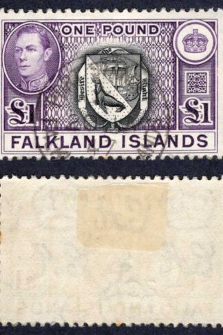 Falkland Is SG163 KGVI One Pound Black and Violet (Top Value) CDS Cat 75 pounds