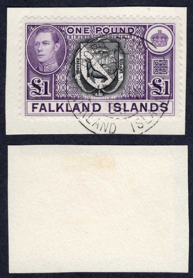 Falkland Is SG163 KGVI One Pound Black and Violet (Top Value) CDS Cat 75 pounds