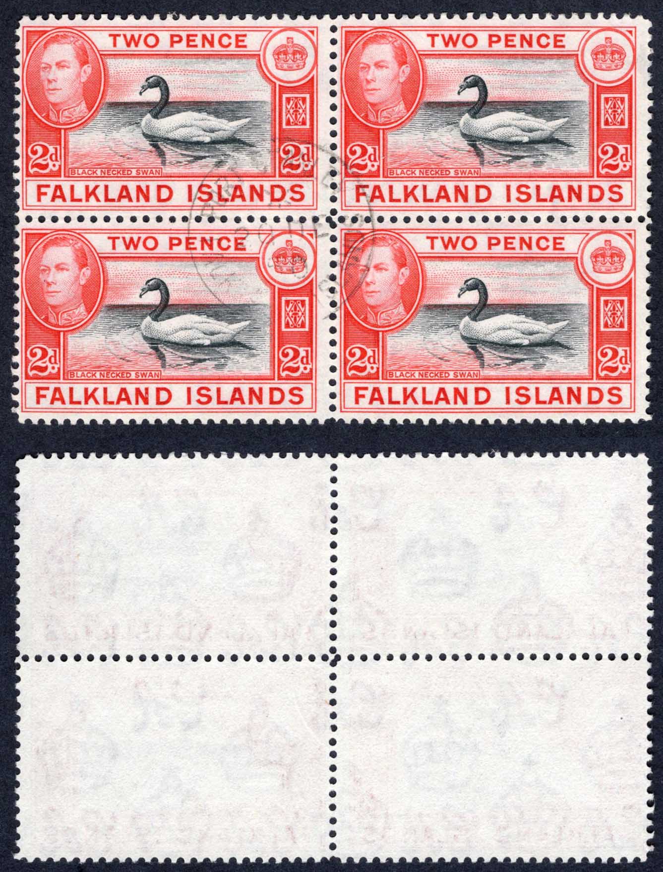 Falkland Is SG150 2d Black and Carmine-red CDS Block Cat 18+++ pounds