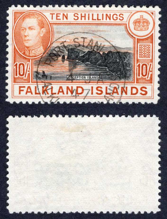 Falkland Is SG162a 10/- Black and Light Orange CDS Cat 65 pounds