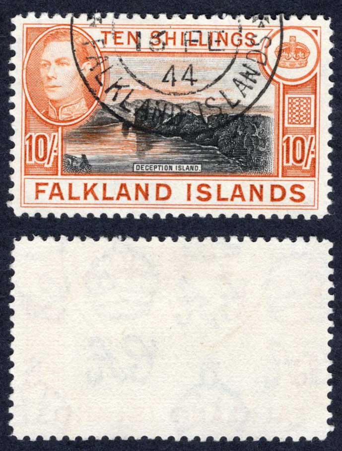 Falkland Is SG162a 10/- Black and Light Orange CDS Cat 65 pounds