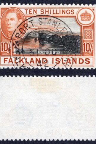 Falkland Is SG162 10/- Black and Orange-brown CDS Cat 70 pounds