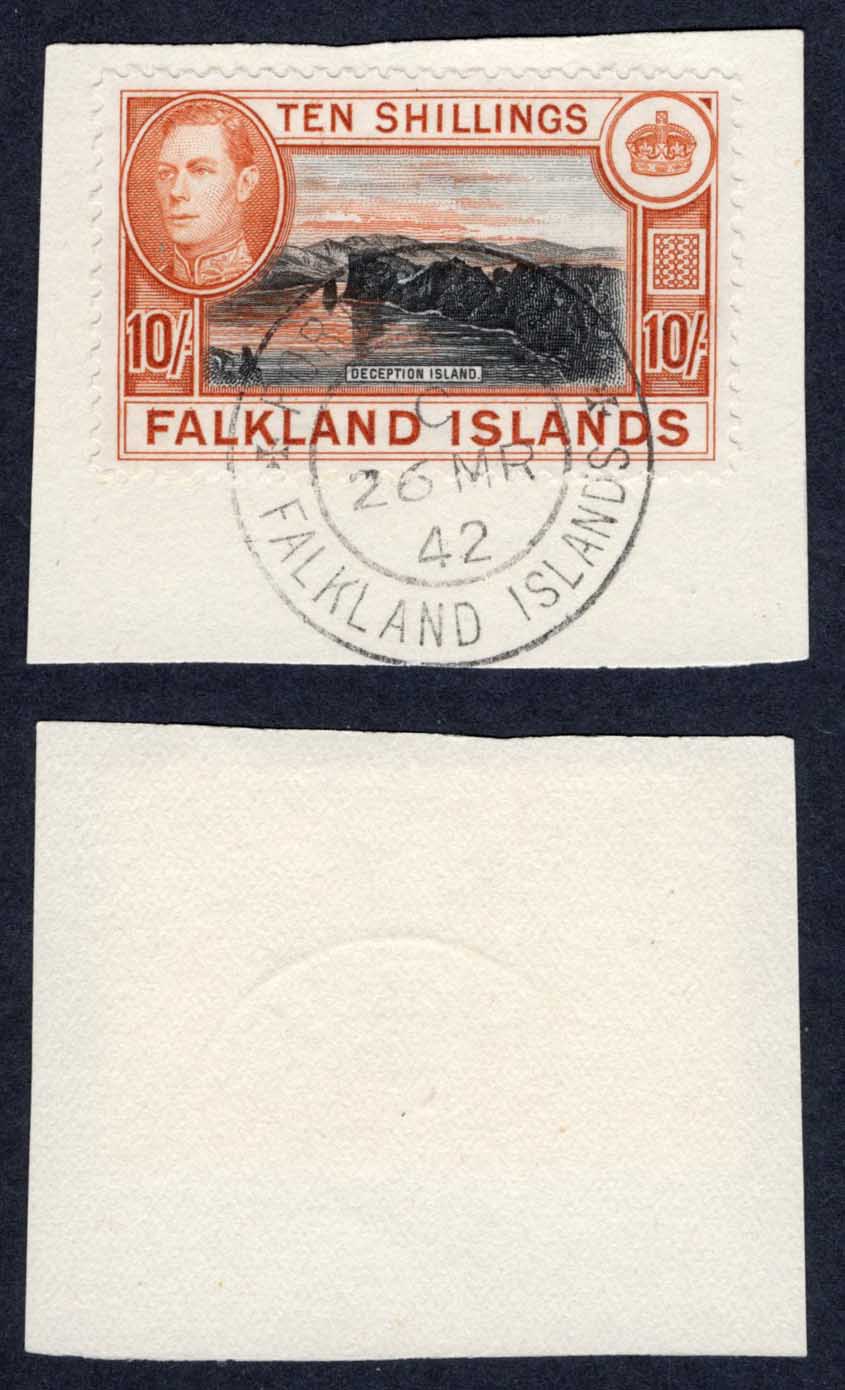 Falkland Is SG162 10/- Black and Orange-brown CDS Cat 70 pounds