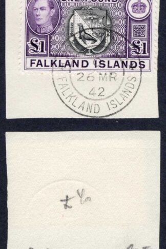 Falkland Is SG163 KGVI One Pound Black and Violet (Top Value) CDS Cat 75 pounds