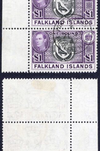 Falkland Is SG163 KGVI One Pound Black and Violet PAIR CDS Cat 150 pounds
