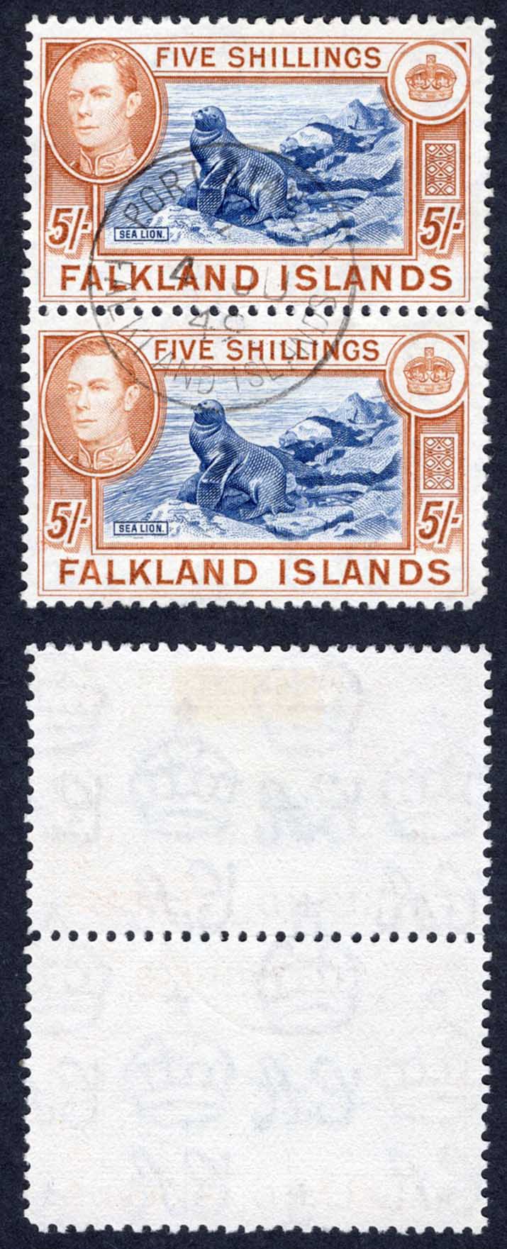 Falkland Is SG161b 5/- Indigo and Pale yellow-brown South Georgia CDS Cat 170 pounds