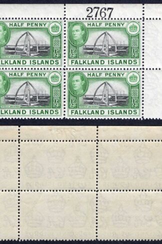 Falkland Is SG146 1/2d Black and Green U/M Block