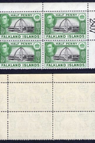 Falkland Is SG146 1/2d Black and Green U/M Block