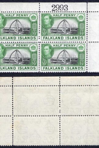 Falkland Is SG146 1/2d Black and Green U/M Block