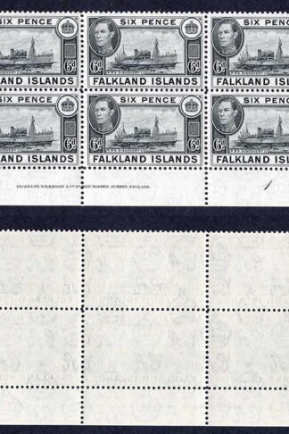Falkland Is SG156 6d Black Plate and Imprint U/M Block Cat 72++ pounds