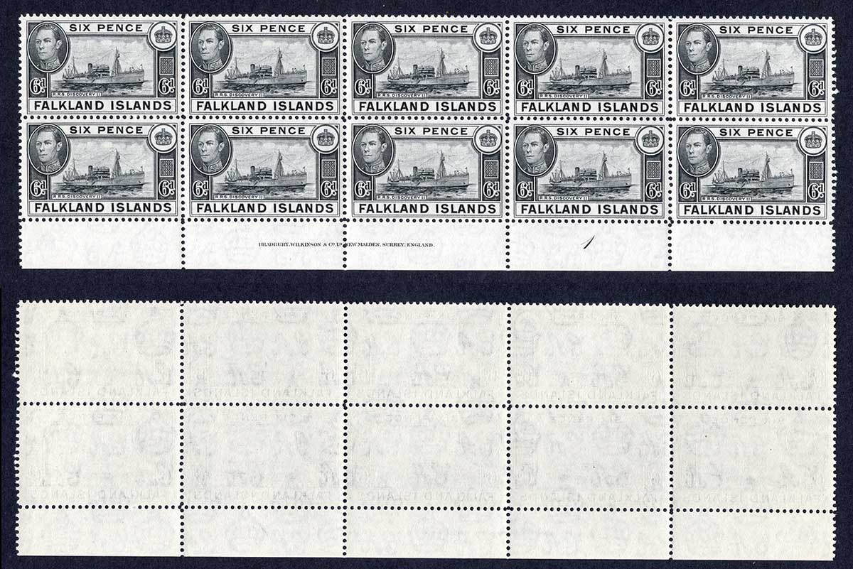 Falkland Is SG156 6d Black Plate and Imprint U/M Block Cat 72++ pounds