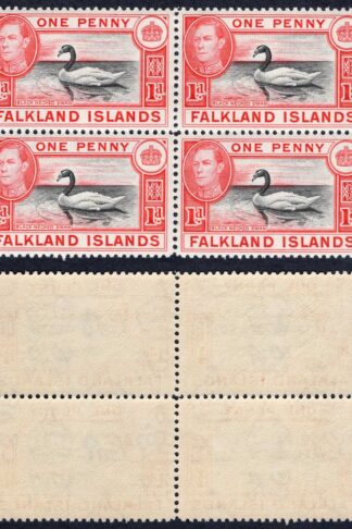 Falkland Is SG147 1d Black and Carmine U/M Block Cat 140 pounds