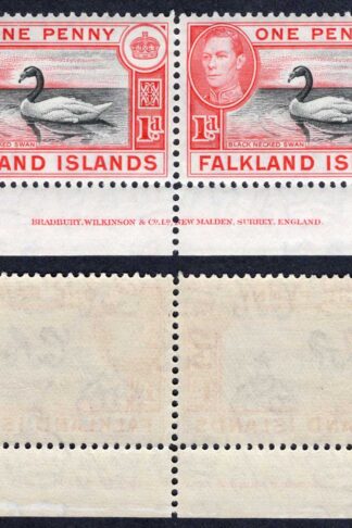 Falkland Is SG147 1d Black and Carmine M/M Imprint Pair Cat 70 pounds