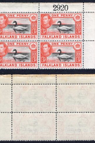 Falkland Is SG147a 1d Black and Vermilion U/M Block Cat 15 pounds