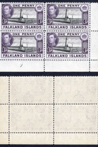 Falkland Is SG148a 1d Black and Purple-Violet U/M Block Cat 48 pounds