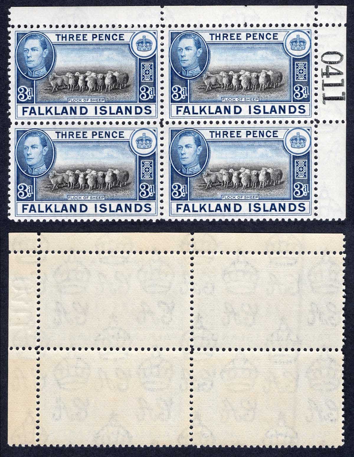 Falkland Is SG153 3d Black and Blue U/M Block Cat 32++ pounds