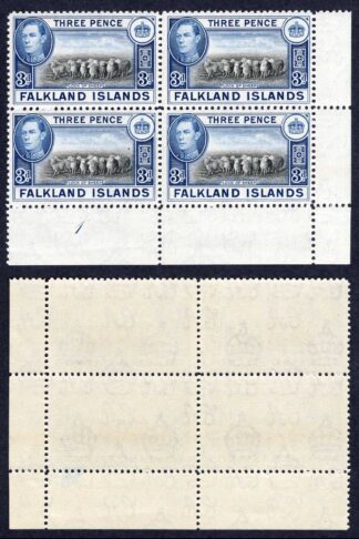 Falkland Is SG153a 3d Black and Deep Blue U/M Block Cat 76++ pounds