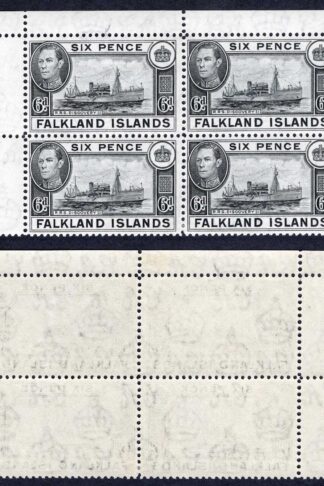 Falkland Is SG156 6d Black U/M (mounted in the margn) Block Cat 36 pounds