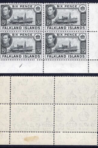 Falkland Is SG156 6d Black U/M (mounted in the margn) Block Cat 36 pounds